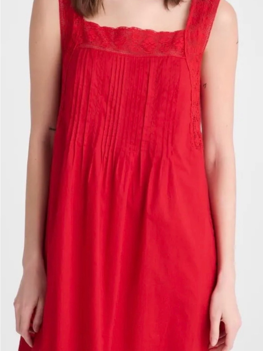 Madewell Red Lace-Trim Pleated Chemise Dress NWT